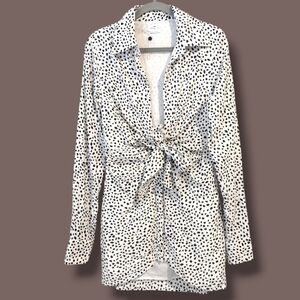 Lovers And Friends Black White Leopard Long Sleeve Plunging Neck Tie Mini Dress